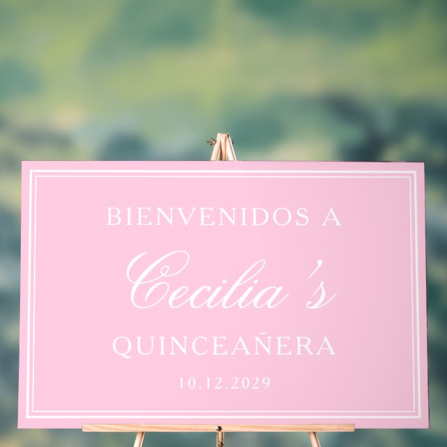 Bienvenidos a la Quinceañera Pink Welcome Birthday Acrylic Sign (Neutral)