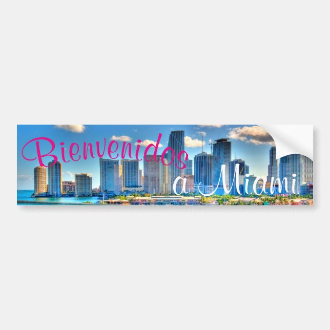 Bienvenidos a Miami Postcard Bumper Stick Sticker (Front)