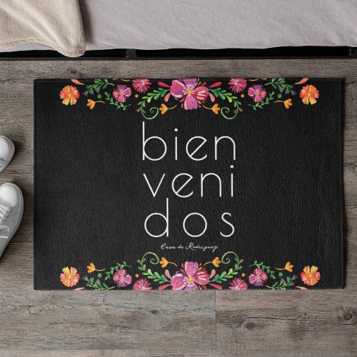 Bienvenidos  Family Name Monogram Welcome Doormat