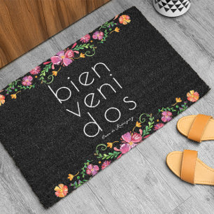 Bienvenidos Family Name Monogram Welcome Fiber Doormat