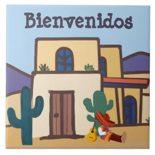 Bienvenidos Mexican Desert Adobe Home Welcome Ceramic Tile