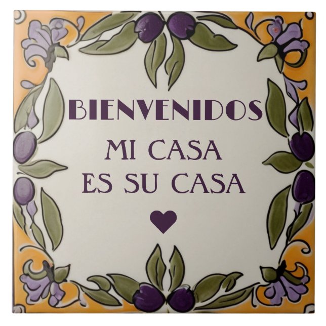 Bienvenidos Mi Casa Es Su Casa Black Olive Welcome Ceramic Tile (Front)