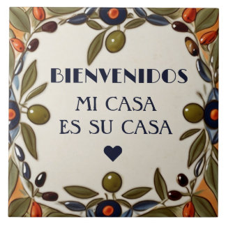 Bienvenidos Mi Casa Es Su Casa Green Olive Welcome Ceramic Tile