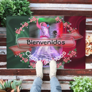 Bienvenidos Welcome Mexican Dancer & Roses 0175 Doormat