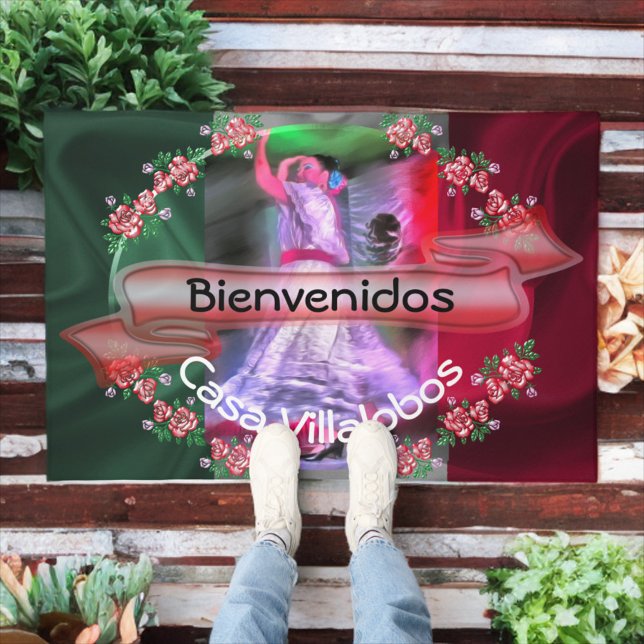 Bienvenidos Welcome Mexican Dancer & Roses 0175 Doormat (Creator Uploaded)