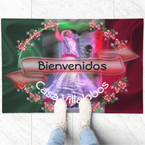 Bienvenidos Welcome Mexican Dancer  Roses 0175 Doormat