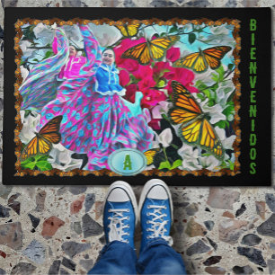 Bienvenidos with Flowers & Butterflies PV01 Doormat