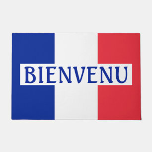 Bienvenu Welcome in French Flag Colors Doormat