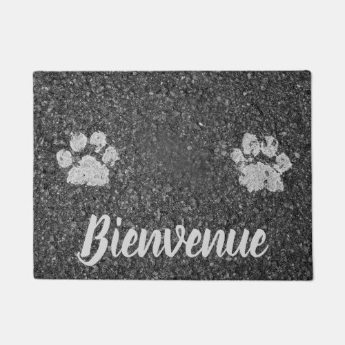 Bienvenue Asphalt Look with Paw Prints Doormat