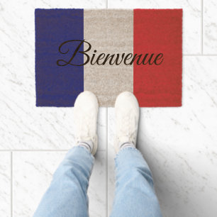 Bienvenue French flag coir fiber doormat design