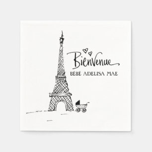 Bienvenue Paris Doodle Sketch Baby Shower Paper Napkins