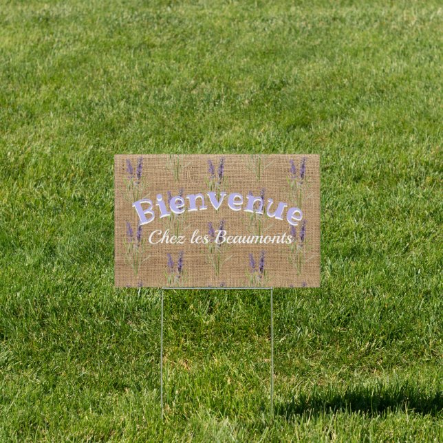 Bienvenue -  vintage lavenders - rustic sign (Insitu)