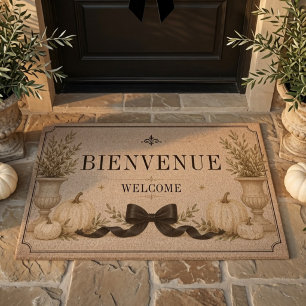 Bienvenue Welcome Elegant Fall White Pumpkin Fiber Doormat