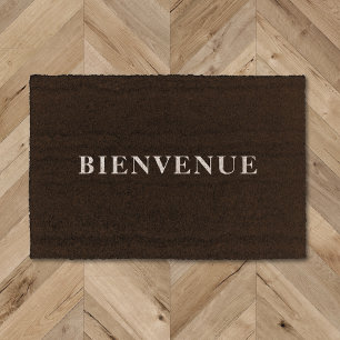 Bienvenue Welcome French Black and White Fiber Doormat
