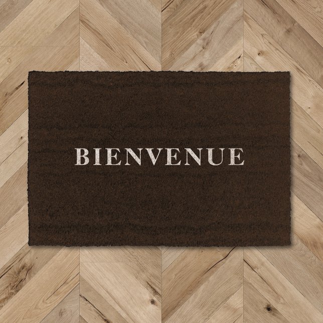 Bienvenue Welcome French Black and White Fiber Doormat (Bienvenue Door Mat)