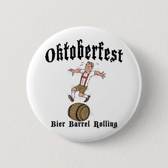 Bier Barrel Rolling Oktoberfest Button (Front)