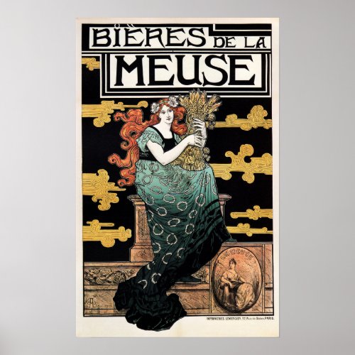 BIERES DE LA MEUSE 1896 Marc Auguste Art Nouveau Poster