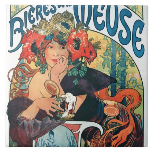 Bieres de la Meuse Mucha Ceramic Tile