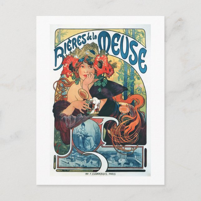 Bieres de la Meuse, Mucha Postcard (Front)