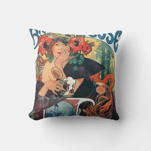 Bieres de la Meuse Mucha Throw Pillow