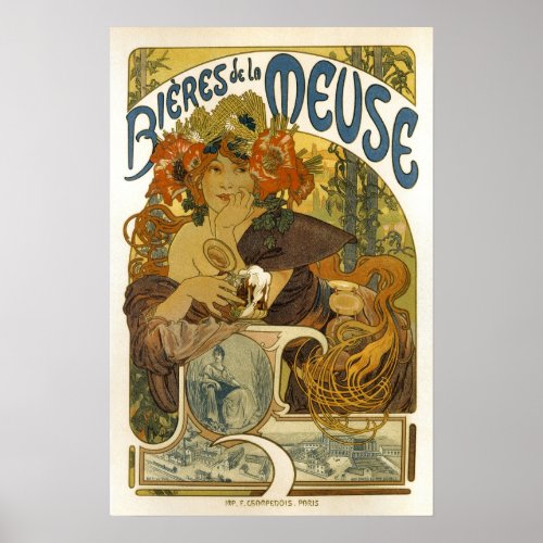 Bieres De La Meuse Vintage French Advertising Art Poster