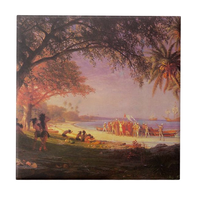Bierstadt Albert, The Landing of Columbus Ceramic Tile (Front)