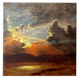 Bierstadt - Sunlit Skies, beautiful landscape art Ceramic Tile