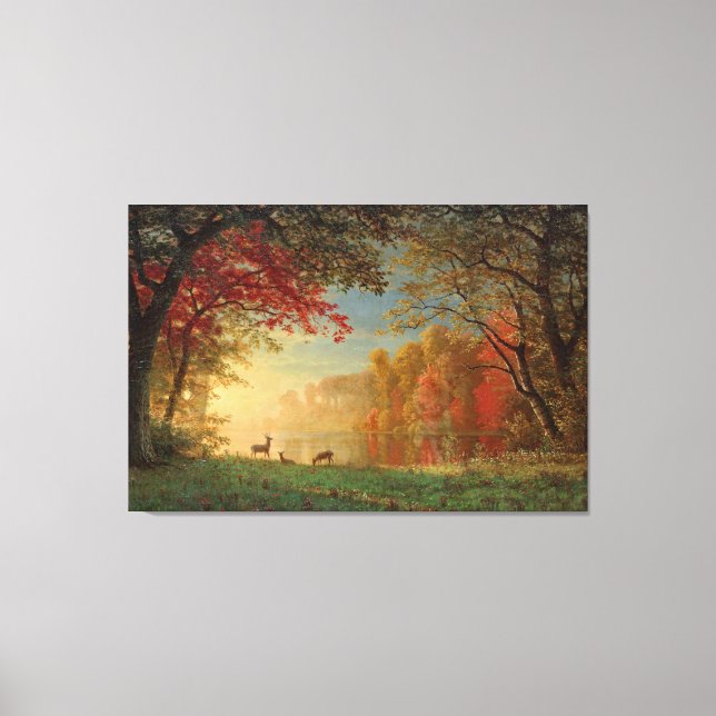 Bierstadt Sunset Deer Lake Painting Canvas Print (Front)