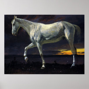 Bierstadt - White Horse And Sunset Poster