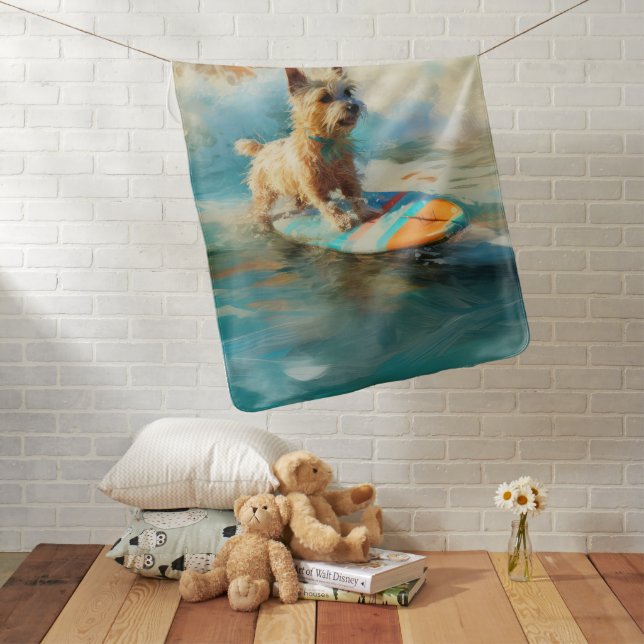 Biewer Terrier Beach Surfing Painting  Baby Blanket (In Situ)
