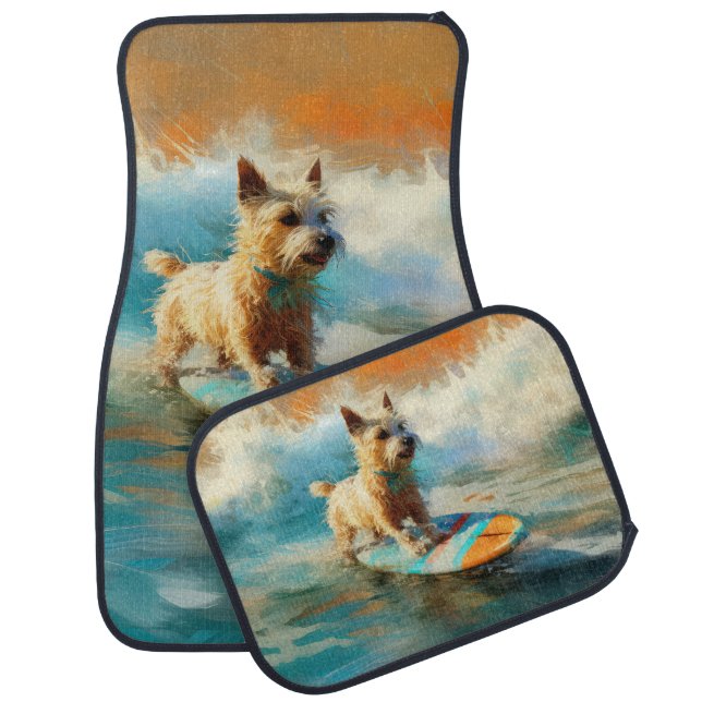 Biewer Terrier Beach Surfing Painting  Car Floor Mat (Set)