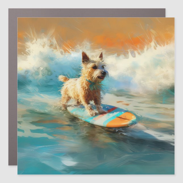 Biewer Terrier Beach Surfing Painting  Car Magnet (Front)