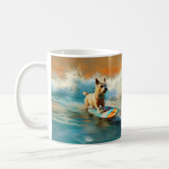 Biewer Terrier Beach Surfing Painting  Coffee Mug (Left)