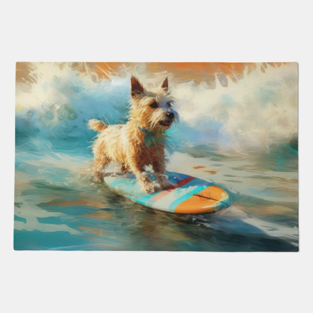 Biewer Terrier Beach Surfing Painting  Doormat (Front)