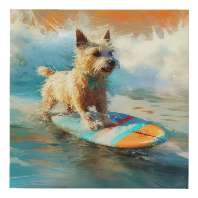 Biewer Terrier Beach Surfing Painting  Faux Canvas Print (Front)