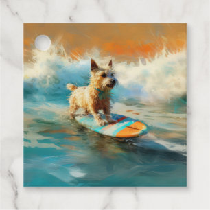 Biewer Terrier Beach Surfing Painting Favor Tags