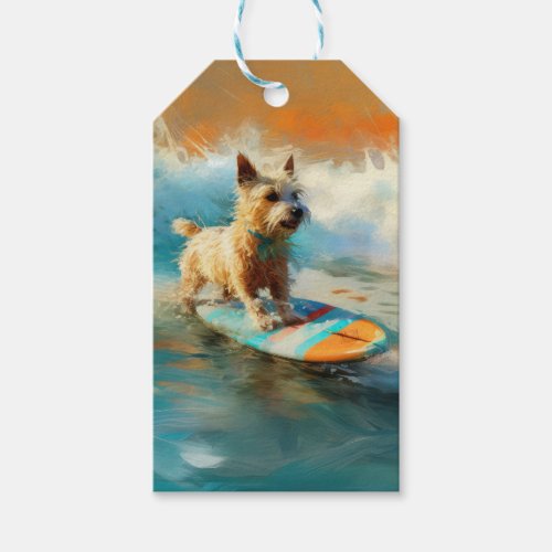 Biewer Terrier Beach Surfing Painting  Gift Tags