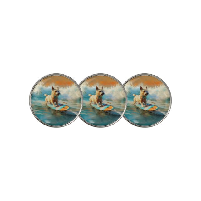 Biewer Terrier Beach Surfing Painting  Golf Ball Marker (3 Up)