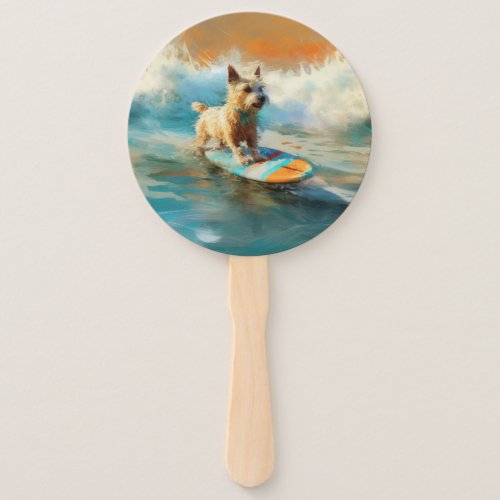 Biewer Terrier Beach Surfing Painting  Hand Fan