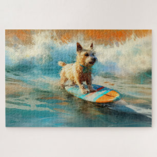 Biewer Terrier Beach Surfing Painting  Jigsaw Puzzle