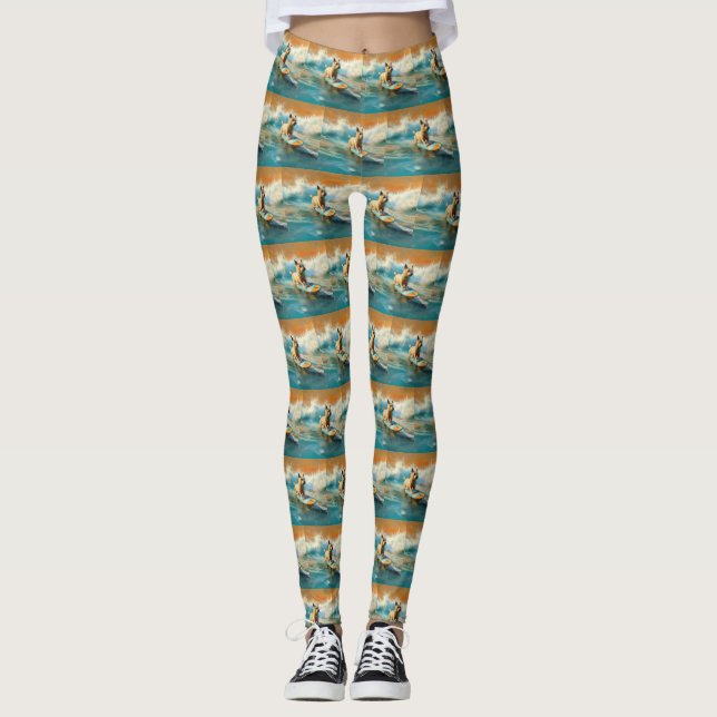 Biewer Terrier Beach Surfing Painting  Leggings (Front)