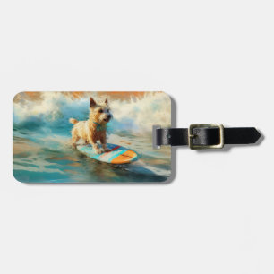Biewer Terrier Beach Surfing Painting  Luggage Tag