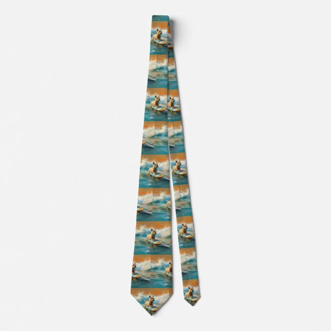 Biewer Terrier Beach Surfing Painting  Neck Tie (Front)