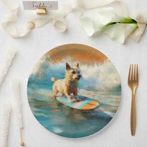 Biewer Terrier Beach Surfing Painting  Paper Plates