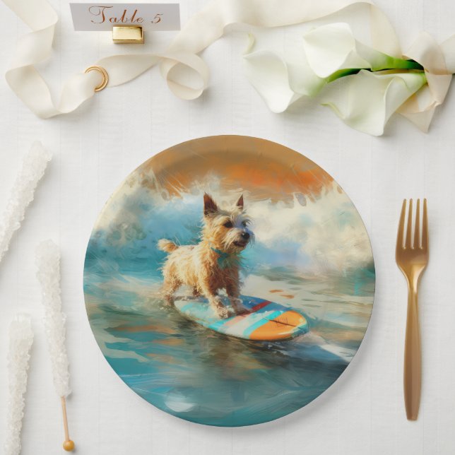 Biewer Terrier Beach Surfing Painting  Paper Plates (Wedding)