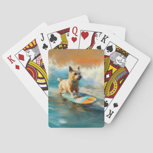 Biewer Terrier Beach Surfing Painting  Poker Cards (Back)