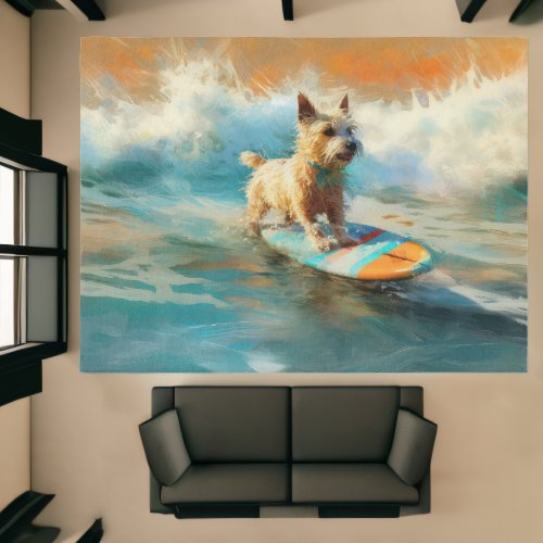 Biewer Terrier Beach Surfing Painting Rug