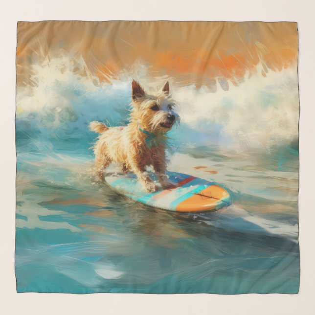 Biewer Terrier Beach Surfing Painting  Scarf (Front)