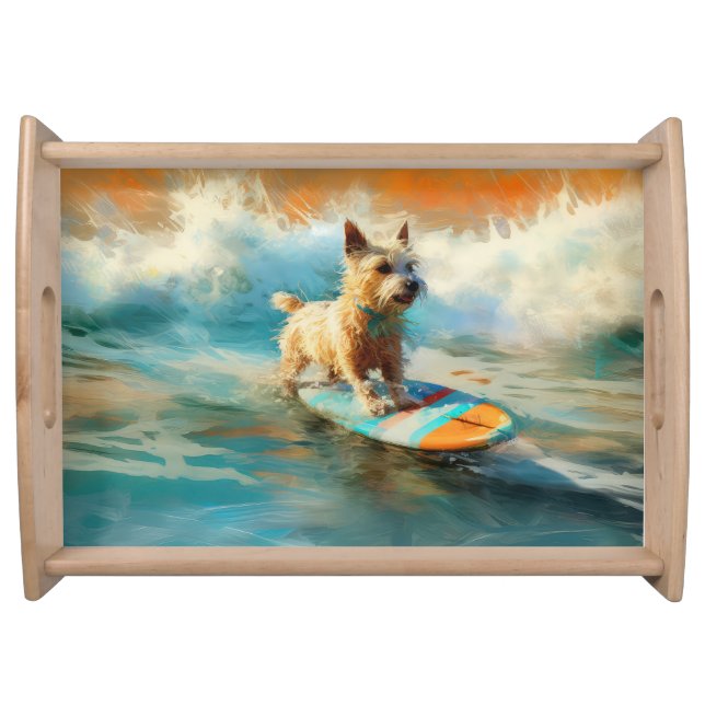 Biewer Terrier Beach Surfing Painting  Serving Tray (Front)