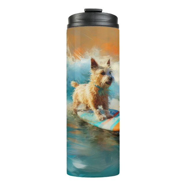 Biewer Terrier Beach Surfing Painting  Thermal Tumbler (Front)